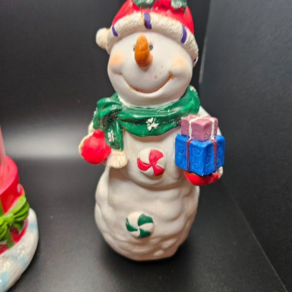 Christmas Snowman Figurine & Reindeer‎ Tealight Holder Set Holiday Decor